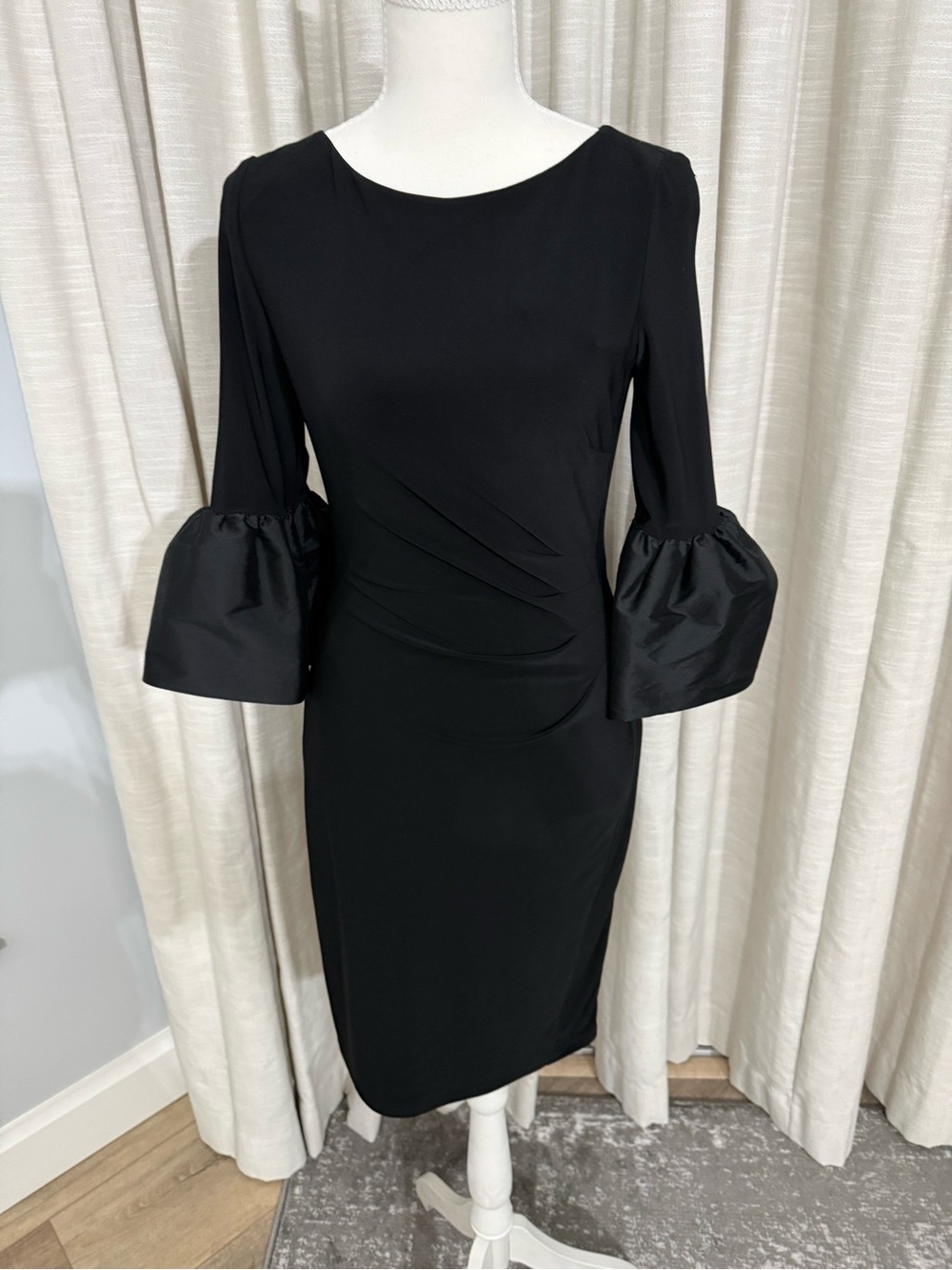 Ralph Lauren Black Midi Sheath Dress with Statement Bell Sleeves
